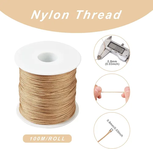 Miniatura 4 de Pandahall - Cordón de nailon para joyería de 109 yardas, cuerda de anudación china de hilo de macramé para joyería Kumihimo (vara dorada)