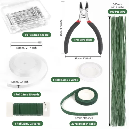 Miniatura 2 de Kit de arreglos florales NESCCI con cinta floral verde y alambre, alambre para tallos florales de calibre 26, alambre floral de calibre 22, alfiler