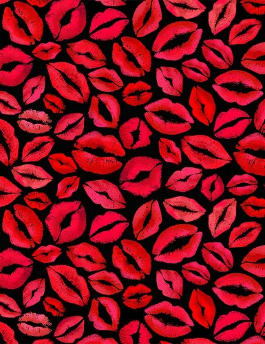Miniatura 3 de Timeless Treasures Lips & Kisses Red Lips Negro, Tela por yarda