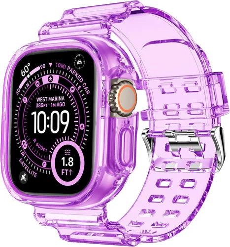 Miniatura 33 de DABAOZA - Correa compatible con Apple Watch de 49 mm, 46 mm, 45 mm, 44 mm, 42 mm, 41 mm, 40 mm, 38 mm, con protector, correa de TPU brillante