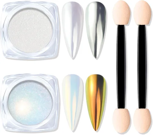 Miniatura 10 de Polvo de uñas cromado de tamaño de prueba para arte de uñas, 0.01 oz, 1 tarro de pigmento holográfico de sirena para polvo de inmersión, uñas