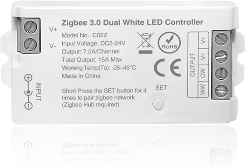 ZigBee - Controlador LED 3.0 C02Z CCT Dual Blanco LED Tira de luz regulable compatible con Echo Plus Home-kit Zigbee Hub Bridge requiere DC5-24V