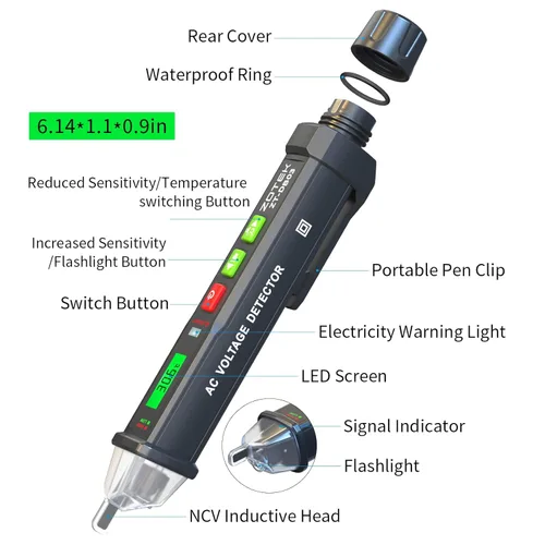 Miniatura 7 de ZOYI ZT-DB03 - Detector de voltaje sin contacto de 12-1000 V, sensor de circuito eléctrico de sensibilidad ajustable para electricista, ZOYI ZT-DB03