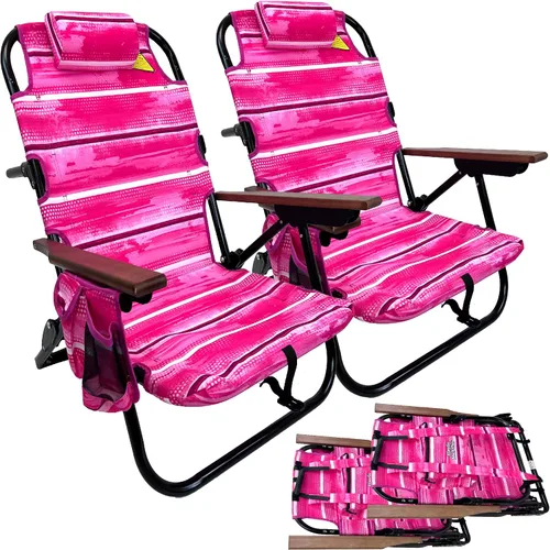 Miniatura 13 de EasyGo Product Mochila para silla de playa, 5 posiciones y bolsa para portavasos en el lateral, bolsa de almacenamiento de almohada acolchada