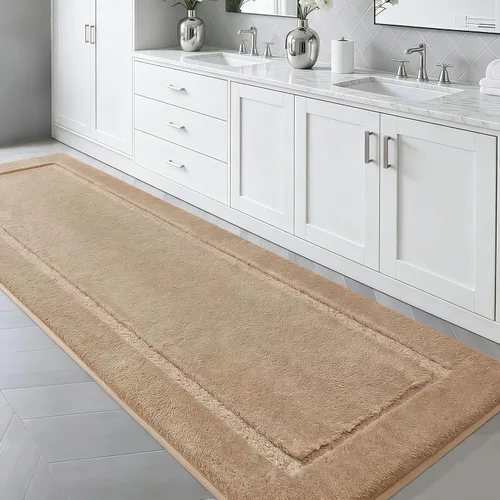 Miniatura 13 de Juego de alfombras de baño de 3 piezas de color blanco hueso, ultra suave, gruesa, esponjosa, microfibra absorbente, parte trasera antideslizante