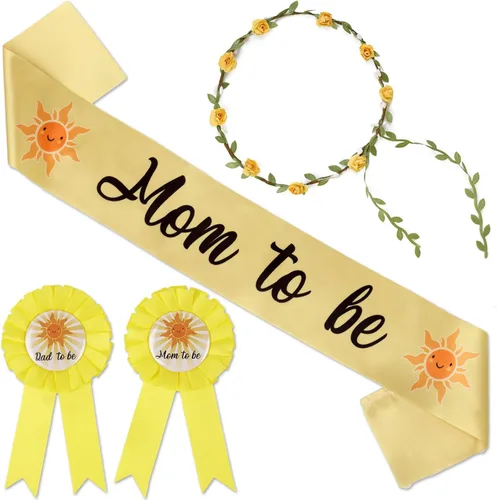 Serencatcher Banda de baby shower para mamá niño, decoraciones de baby shower con el sol incluyen a mamá papá para ser pin corona de flores