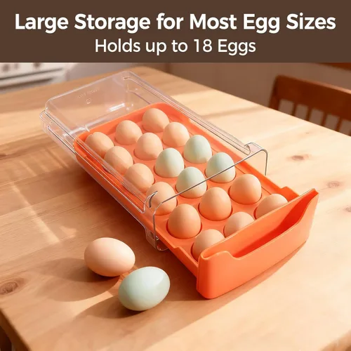 Miniatura 3 de Soporte para huevos para nevera, se adapta a huevos grandes, almacenamiento de 18 huevos para encimera de refrigerador, dispensador de 1 nivel
