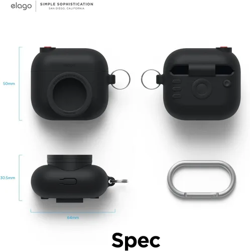 Miniatura 7 de elago Snapshot - Funda compatible con AirPod con soporte para AirTag (AirPods 3), bonito diseño de cámara con llavero, silicona duradera, soporta