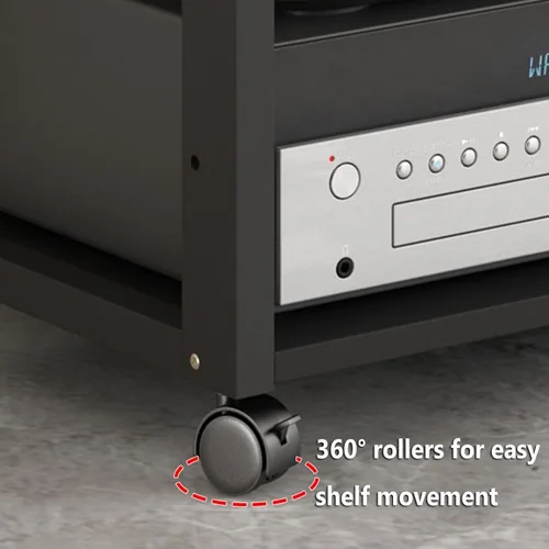 Miniatura 5 de Estante esquinero de 5 niveles para medios AV, organizador de componentes estéreo de entretenimiento con estante de madera ajustable en altura