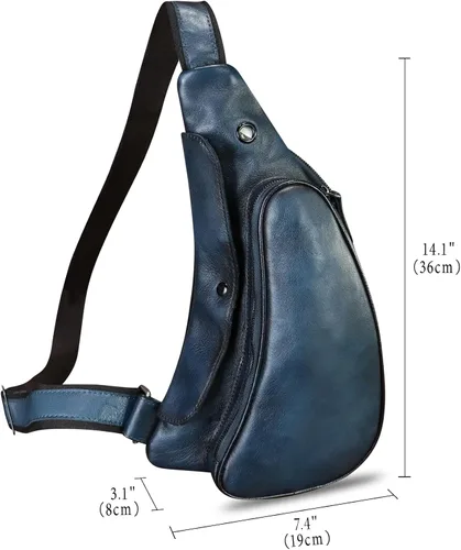 Miniatura 4 de Bolso de cuero genuino para mujeres y hombres, mochila de cuero retro para el pecho, bolso cruzado