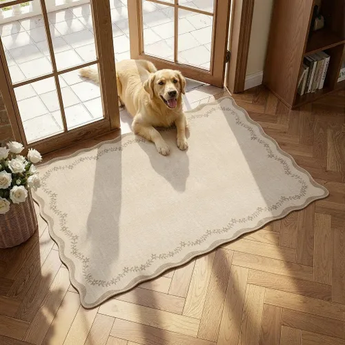 Miniatura 79 de GarveeHome Alfombra de entrada festoneada, 2 x 3, color azul sólido, lavable, alfombra floral para entrada interior, alfombra floral antideslizante