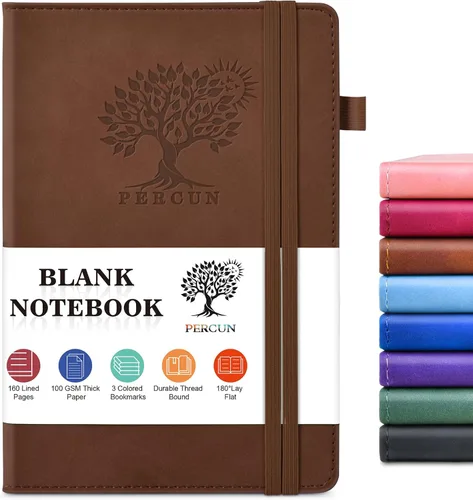 Miniatura 21 de PERCUN Cuaderno rayado para hombres y mujeres, 160 páginas con rayas universitarias para escribir, cuadernos A5 de cuero de tapa dura para el Marrón