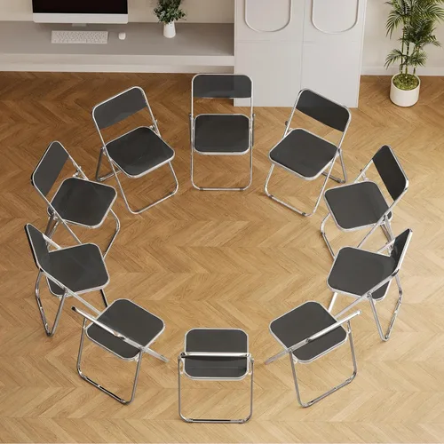 Miniatura 9 de JPBSTO Paquete de 2 sillas plegables de plástico negro, par ejecutivo apilable para oficina, sala de conferencias, área VIP (capacidad de 300 libras)