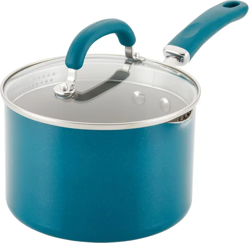 Miniatura 5 de Rachael Ray Olla esmaltada en acero con tapa, 12 cuartos de galón, azul marino y cacerola antiadherente 12020 Create Delicious con colador y tapa, 3