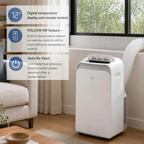Miniatura 5 de SPT WA-S8001E Aire acondicionado portátil de 12,000 BTU - Enfriamiento (SACC: 8,000BTU), con enfriamiento, deshumidificador, ventilador, blanco