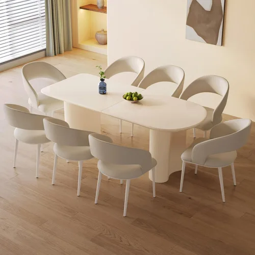 Miniatura 16 de Mesa de comedor negra de 55 pulgadas, una mesa rectangular de extremo redondeado con patas de diseño ondulado para cocina, comedor, oficina en casa