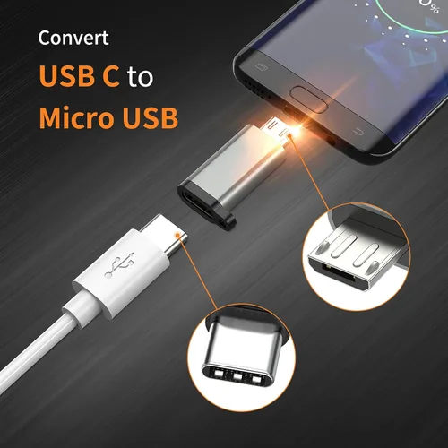 Miniatura 3 de Adaptador USB-C a Micro USB, paquete de 3 unidades USB tipo C hembra a micro USB macho convertidor USB C a Micro B 2.0 carga y sincronización