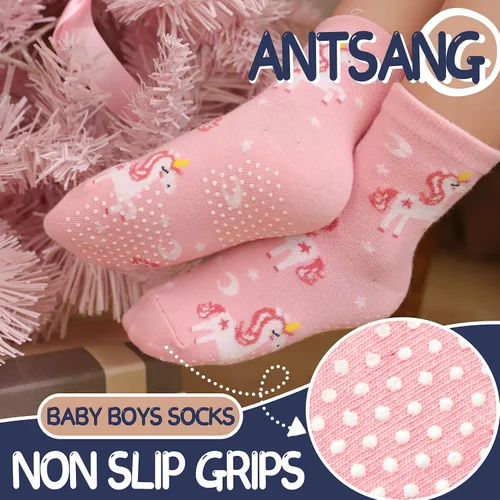 Miniatura 3 de ANTSANG Calcetines de algodón a rayas de unicornio para bebés, niñas y niños pequeños