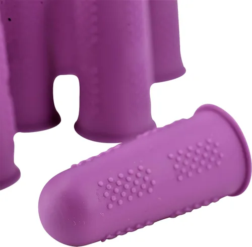Miniatura 5 de Protectores de dedos [serie Flex – paquete de 12 unidades] Fundas de silicona antiadherentes para dedos Morado Pequeño (6) / Mediano (6)