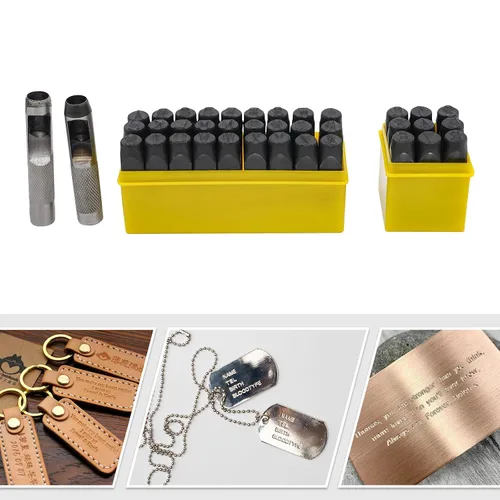 Miniatura 7 de Juego de sellos de números y letras, herramienta de prensa de punzón de letras de acero, kit de estampado de metal de 36 piezas para manualidades