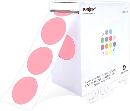 PARLAIM Etiquetas de puntos circulares rosadas de codificación por colores de 1 pulgada en rollo, 1000 calcomanías, 1 pulgada de diámetro Rosado