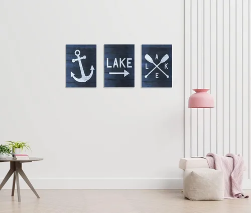 Miniatura 2 de Nautical Anchor - Lienzo decorativo para pared, diseño de lago de 11 x 14 pulgadas (juego de 3) para el hogar, dormitorio, sala de estar, porche