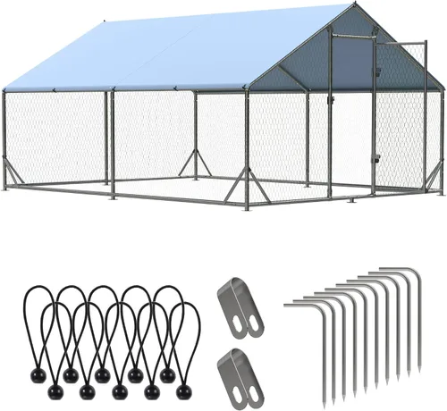 Miniatura 9 de Gallinero de Metal para Exteriores, Jaula Grande Transitable para Aves de Corral, Corral para Pollos en Forma de Aguja con Cubierta Impermeable