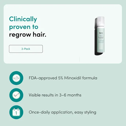 Miniatura 2 de Tratamiento para el crecimiento del cabello hers - Espuma tópica de minoxidil al 5% para mujeres - Fuerza extra - Apoya cabello más grueso