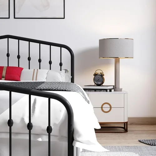 Miniatura 5 de AMBEE21 Golden Gate - Base de cama de metal con cabecera y estribo de hierro forjado victoriano antiguo (negro, matrimonial, Washington)
