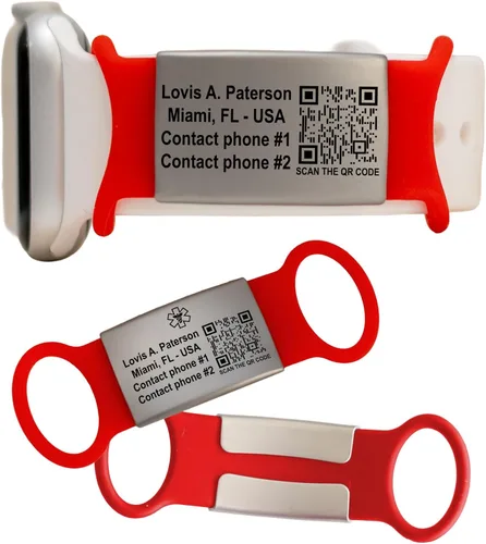 Miniatura 10 de MIA·MIA Etiqueta de identificación de alerta personalizada para correa de reloj, placa de seguridad grabada personalizada para Apple Watch, etiqueta