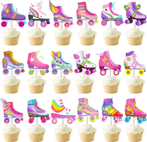 Miniatura 2 de 36 piezas de patines de ruedas para cupcakes, decoración de fiesta de cumpleaños, estilo retro, hip hop, temática de patinaje, para cupcakes para 80