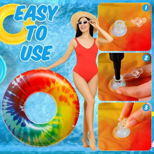 Miniatura 4 de Simgoing Flotadores inflables gigantes para piscina, flotadores de tubo de teñido anudado de 47.24 pulgadas, flotadores grandes y coloridos