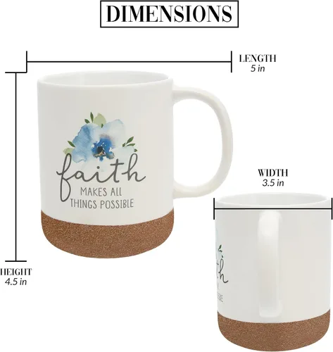 Miniatura 5 de Pavilion Gift Company Faith Makes Things Possible - Taza de cerámica de 16 onzas con fondo esmaltado de arena, floral, taza de café de mango grande