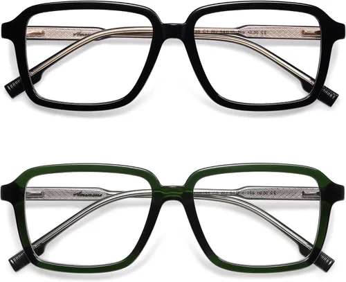 Miniatura 10 de AMOMOMA Paquete de 2 lentes de lectura retro para mujeres y hombres, marco rectangular para lector de computadora con luz azul AM6198