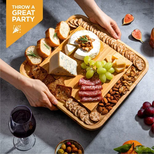 Miniatura 7 de Bambüsi Tablas de charcutería – Juego de tablas grandes de bambú para charcutería con cuchillos para servir, bandeja de queso, regalos