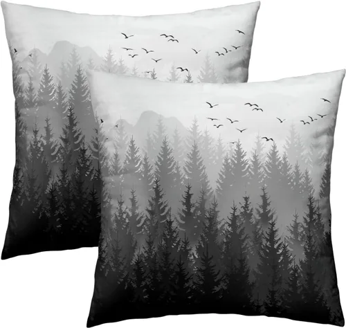 Miniatura 12 de Fundas de Almohada de Bosque de Pinos 22x22 Juego de 2, Fundas de Almohada Decorativas de Árboles de Abeto y Cedro Verde Nieve Beige de Invierno