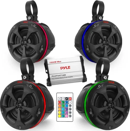 Altavoces todoterreno impermeables con amplificador, 4 pulgadas, 800 W, sistema de torre de wakeboard de grado marino de 4 canales con luces RGB,