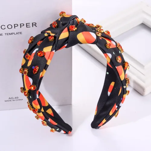 Miniatura 3 de PHALIN Diadema de Halloween para mujer, accesorios de Halloween con diamantes de imitación, caramelo, calabaza, fantasma, diadema anudada