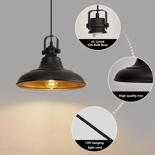 Miniatura 8 de Iluminación Colgante Negra para Isla de Cocina, Luces Colgantes de Granja en Negro Mate para Isla de Cocina, Accesorios de Iluminación Colgante