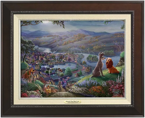 Miniatura 6 de Thomas Kinkade Studios Lady and the Tramp Falling In Love - Marco negro satinado (11 x 14 pulgadas)