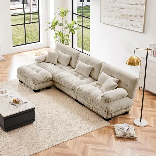 Miniatura 12 de Otomana beige para sofá modular modular, sofá individual, asiento otomano para sofá modular convertible, sofás de terciopelo para sala de estar
