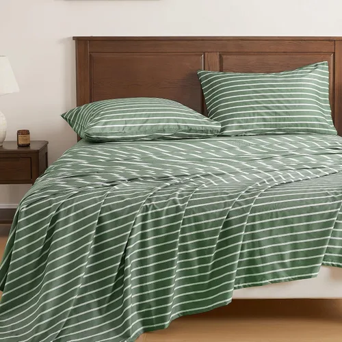Miniatura 21 de JELLYMONI Juego de sábanas 100% algodón – Rayas azules y blancas polvorientas, tamaño individual, ropa de cama suave con sábana bajera de bolsillo