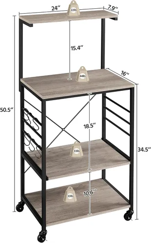 Miniatura 2 de Yaheetech Estante para hornear de cocina con ruedas (16 pulgadas de profundidad x 24 pulgadas de ancho x 50 pulgadas de alto), carrito de cocina
