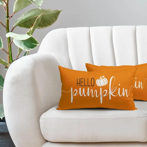 Miniatura 5 de Juego de 2 fundas de almohada lumbar de otoño de 12 x 20 pulgadas, fundas de almohada rectangulares decorativas de otoño de lino naranja, juego de 2