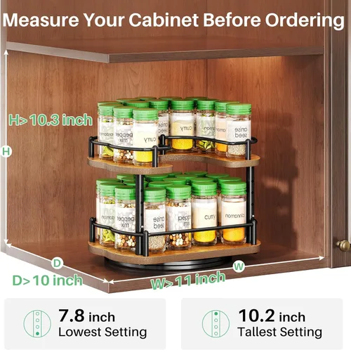 Miniatura 2 de Organizador de especias para gabinete: organizador giratorio Lazy Susan de altura ajustable, organizador de especias que se adapta a armarios