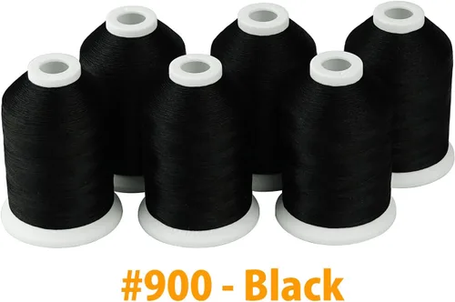 Miniatura 2 de Simthread 6 hilos de bordado a máquina de poliéster negro 1000M (1100Y) para Brother Babylock Janome Singer Pfaff Husqvarna Bernina bordado