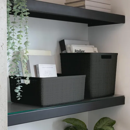 Miniatura 7 de Curver Juego de 6 cestas decorativas de plástico de yute mediano de 12 litros, para organización y almacenamiento, contenedores perfectos para Negro
