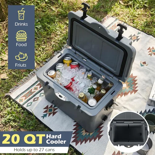 Miniatura 4 de Goplus Enfriador duro, baúl aislado con asas portátiles, portavasos, regla, abridor de botellas, retención de hielo de 6 días para bebidas
