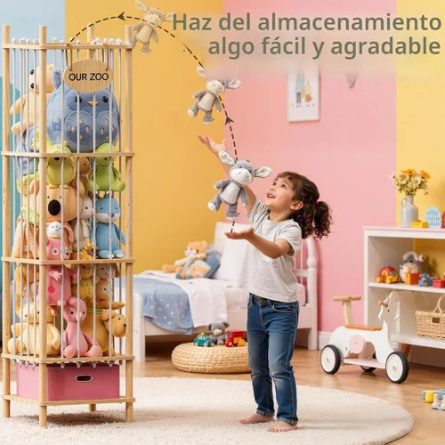 Miniatura 7 de Brelley Organizador de almacenamiento de juguetes de madera para animales de peluche con cajón, cofre grande para juguetes con animal de peluche