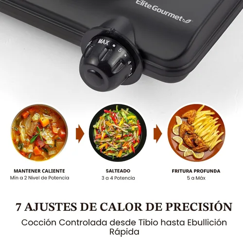 Miniatura 4 de Elite Gourmet ESB-301BF# Quemador de hierro fundido individual de encimera, placa caliente eléctrica de 1000 vatios, controles de temperatura, luces